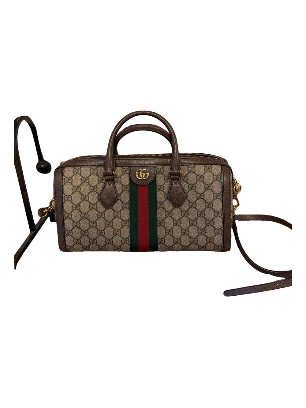 Gucci Brown GG Supreme Boston with Green and Red Web Stripe